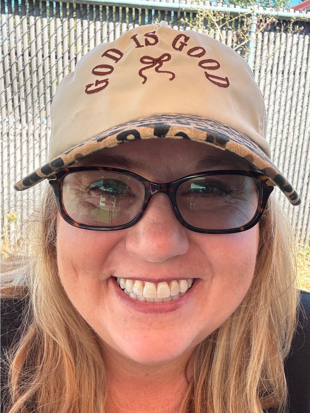 God Is Good Embroidered Baseball Cap - Cream with Leopard Brim - Picture 2 of 3